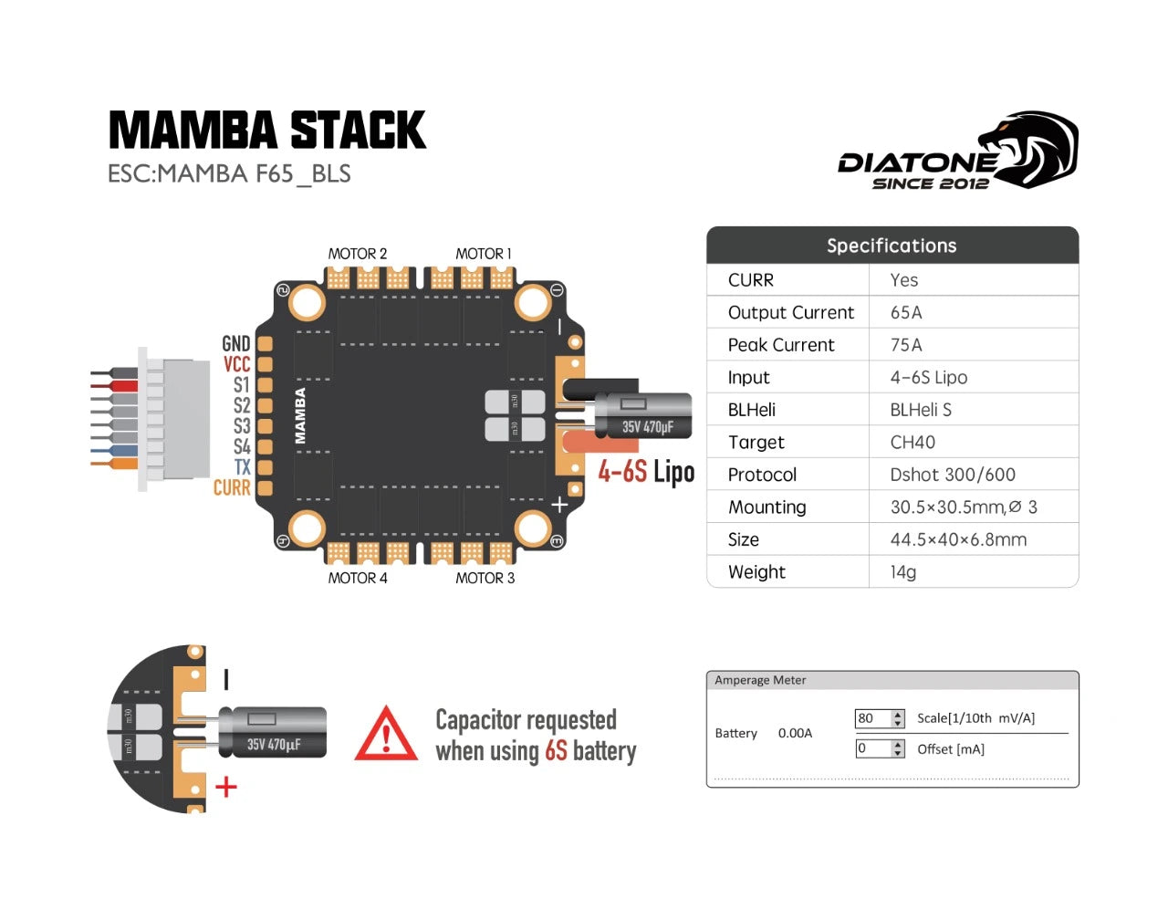 DIATONE MAMBA F722 + 65 BLS (42688) Stack
